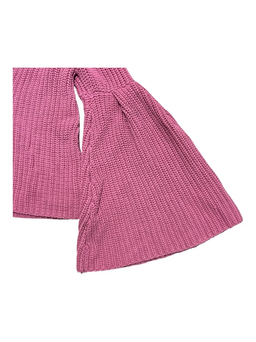Free People Damsel Bell Sleeve Ribbed Knit V-Neck Cropped Sweater Rose Pink XS